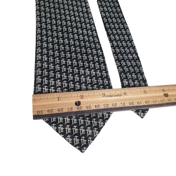 Steven Harris Trinity Cross Handmade Silk Tie Black White Geometric Pattern - Picture 3 of 5